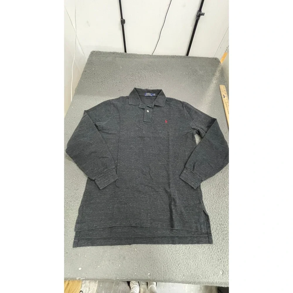 Polo Ralph Lauren Polo Shirt Mens M Gray Excellent Long Sleeve Pony Logo Heather